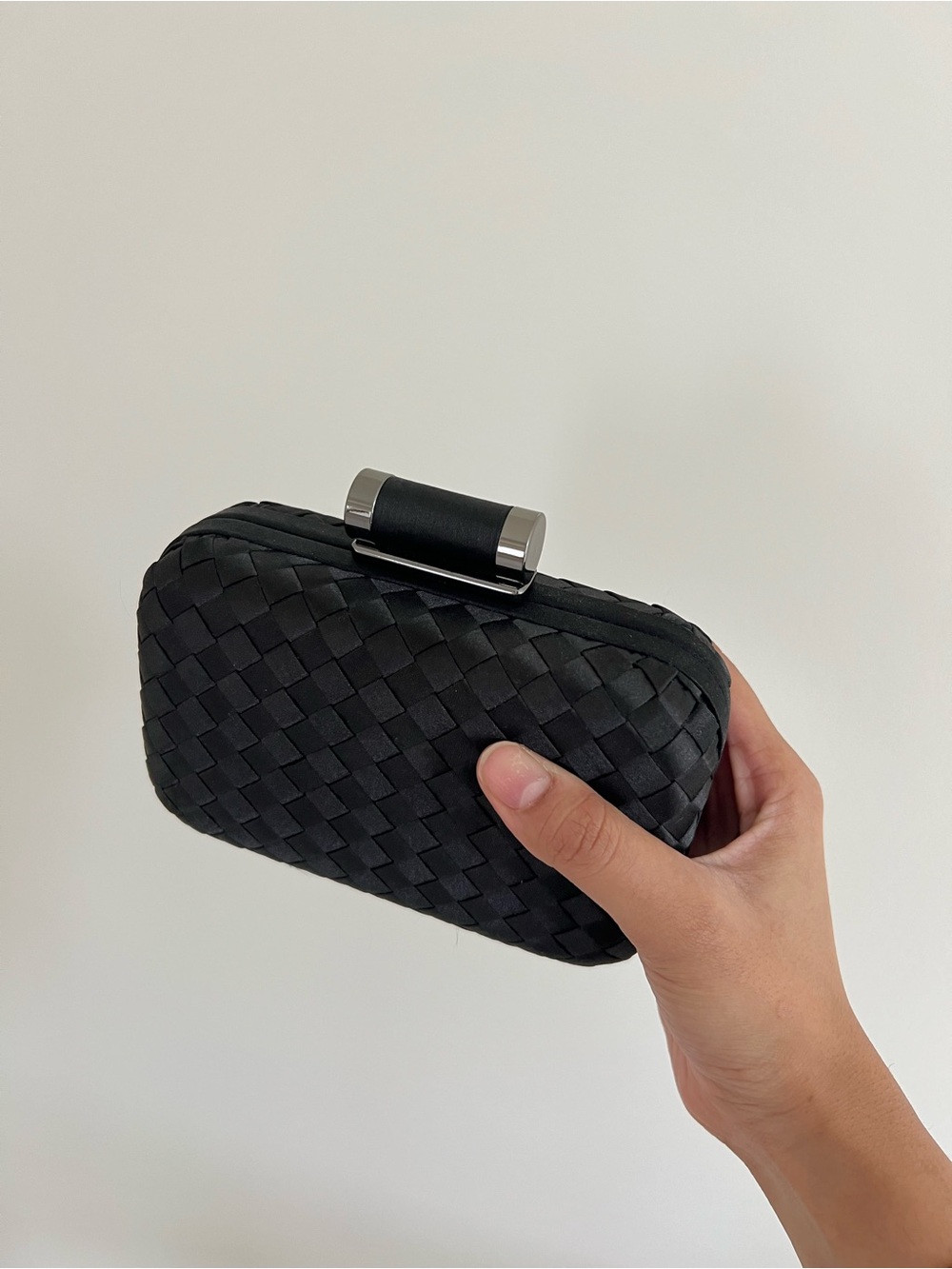 Woven Black Evening Clutch - Elegant Handheld Bag